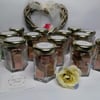 Homemade fudge wedding favour mini jars