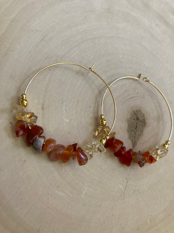 Image of Large Carnelian & Citrine Gold filled hoops