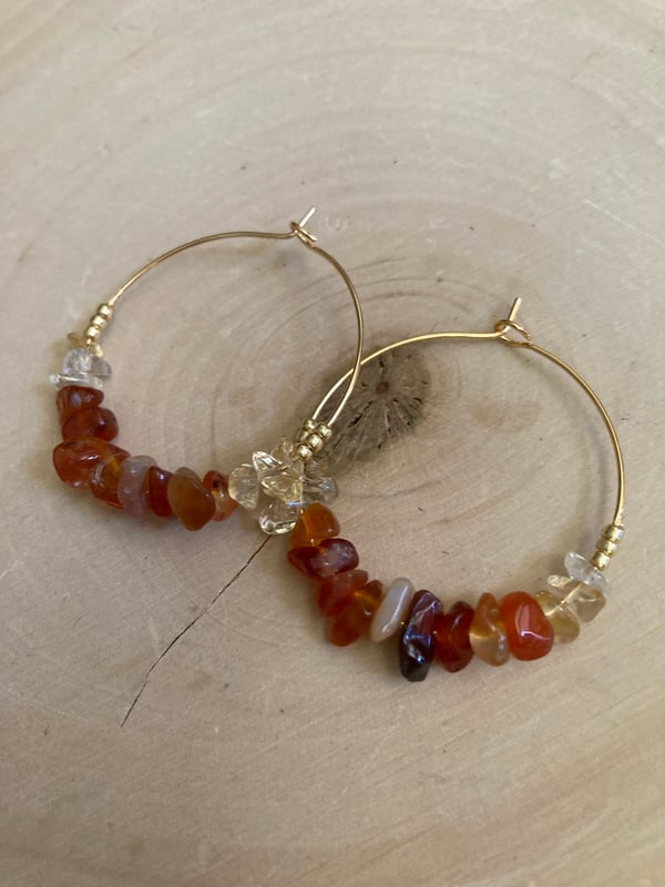 Image of Small Citrine & Carnelian gold filled hoops