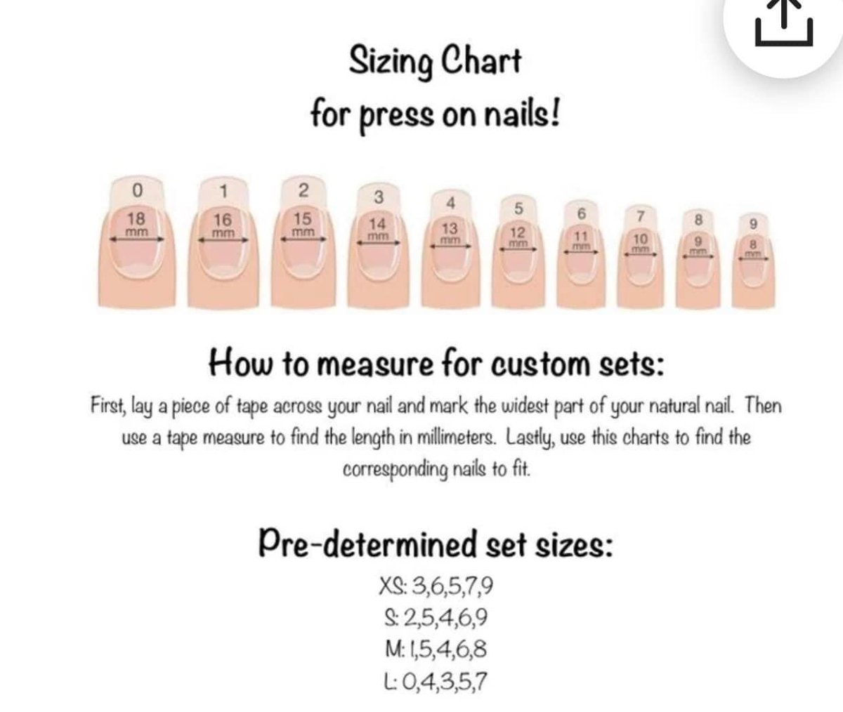 Press on deals nail size chart