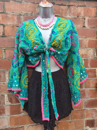 Image 1 of Teal greenish EMBROIDERED stevie sleeves