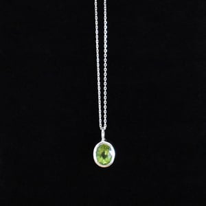 Image of Lime Green Peridot oval cut silver necklace