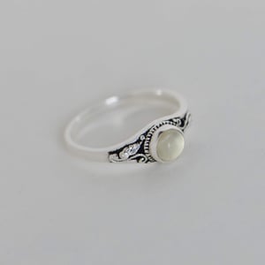 Image of Prehnite cabochon cut vintage style silver ring