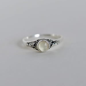 Image of Prehnite cabochon cut vintage style silver ring