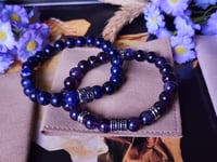 Image 1 of Amethyst & Dark Blue Sodalite 2pc Stacked Bracelet Set, Men Stretch Bracelet