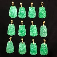 Image 4 of 10 K Gold Pig Chinese Zodiac Green Jade Pendant