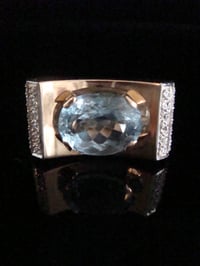 Image 2 of EDWARDIAN FRENCH TANK 18CT PLATINUM BLUE TOPAZ DIAMOND SET RING