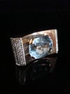EDWARDIAN FRENCH TANK 18CT PLATINUM BLUE TOPAZ DIAMOND SET RING