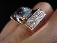 Image 3 of EDWARDIAN FRENCH TANK 18CT PLATINUM BLUE TOPAZ DIAMOND SET RING