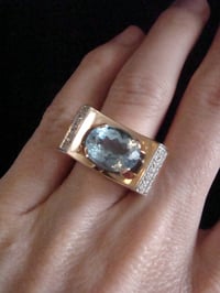 Image 4 of EDWARDIAN FRENCH TANK 18CT PLATINUM BLUE TOPAZ DIAMOND SET RING