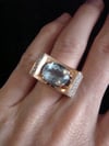 EDWARDIAN FRENCH TANK 18CT PLATINUM BLUE TOPAZ DIAMOND SET RING