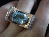 Image 5 of EDWARDIAN FRENCH TANK 18CT PLATINUM BLUE TOPAZ DIAMOND SET RING