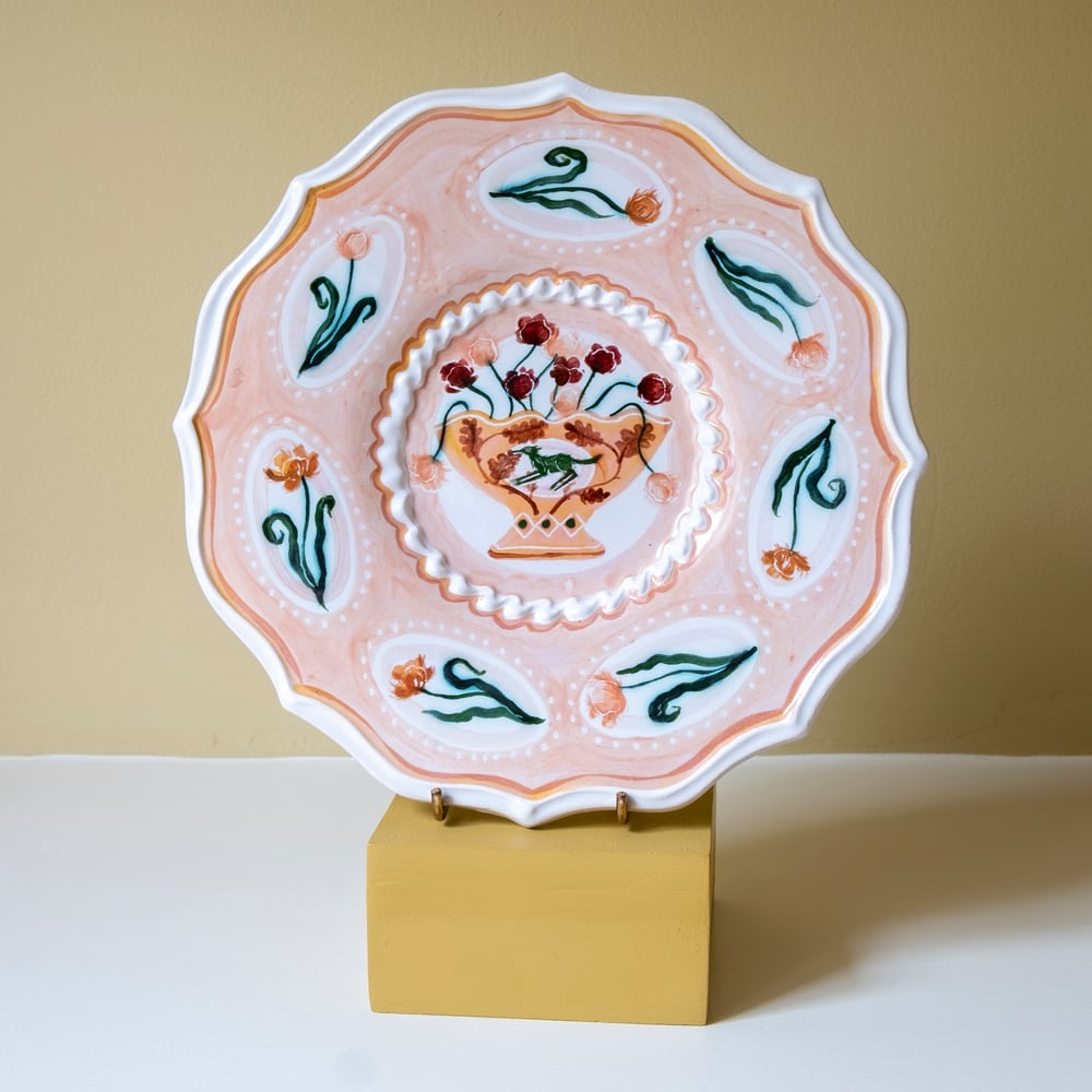 Image of Romantic Vase Plate - Black Shuck & Tulips