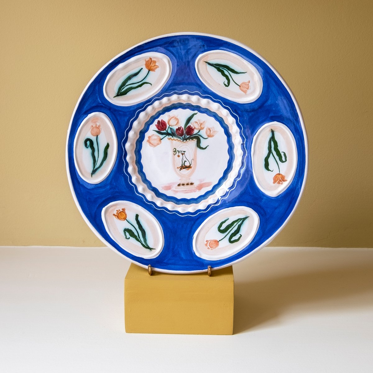 Romantic Vase Plate Cobalt Tulips Polly Fern