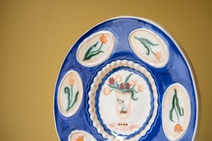 Image of Romantic Vase Plate - Cobalt Tulips