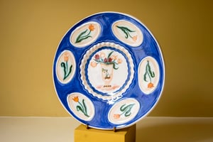 Image of Romantic Vase Plate - Cobalt Tulips