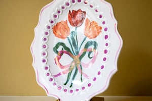 Image of Tied Tulips - Romantic Platter with Pink Lustre