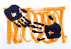 Abstract with imprint in black on orange background /Abstracto con huella en negro sobre fondo naran