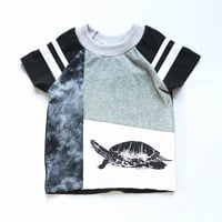 Image 1 of turtle tiedye dyed black and white baseball sleeve 5T courtneycourtney tee shirt unisex top