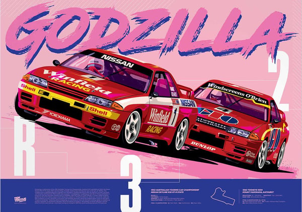 Image of 1992 Group A R32 GT-R's Godzilla A2 Print