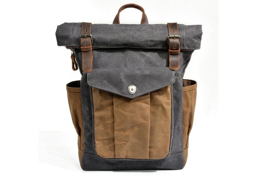 Leather and waxed canvas backpack URBAN BAG Mantova – Black