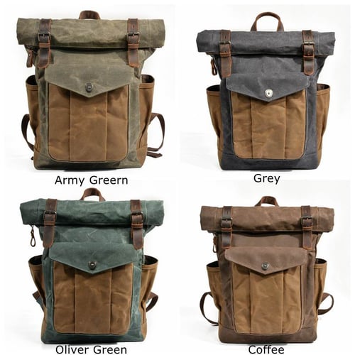 Image of Handmade Canvas Leather Backpack Rucksack Travel Backpack MC9120