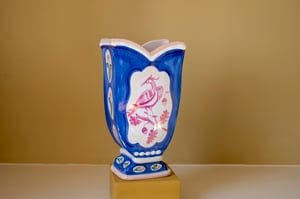Image of A Woman with her Whippet - Romantic Vase with Pink Lustre
