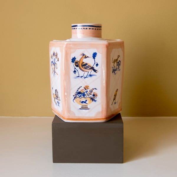 Image of Cobalt Motif Caddy - Romantic Vase