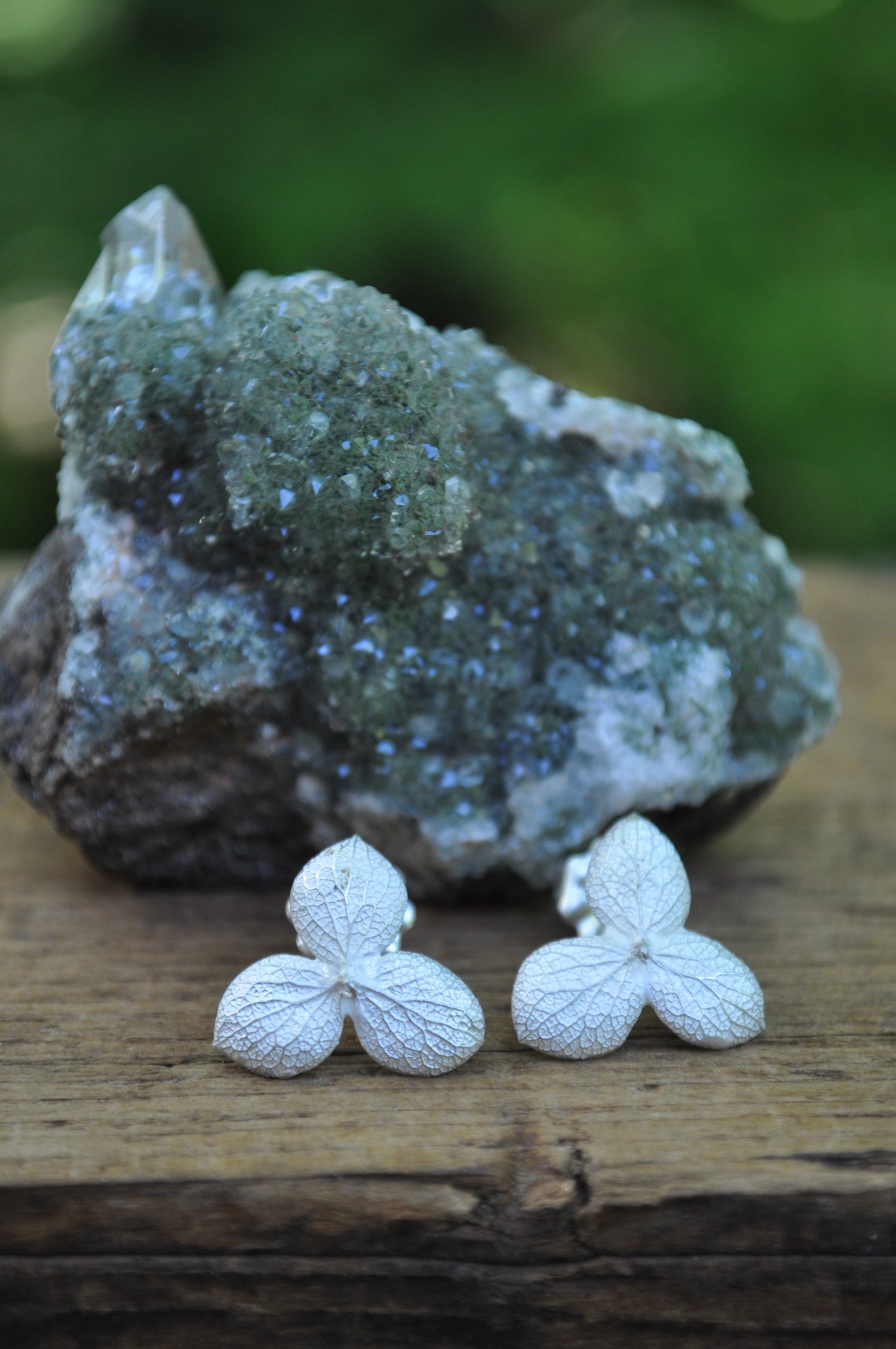 Image of One of a Kind Hydrangea Bloom Studs in Sterling Silver