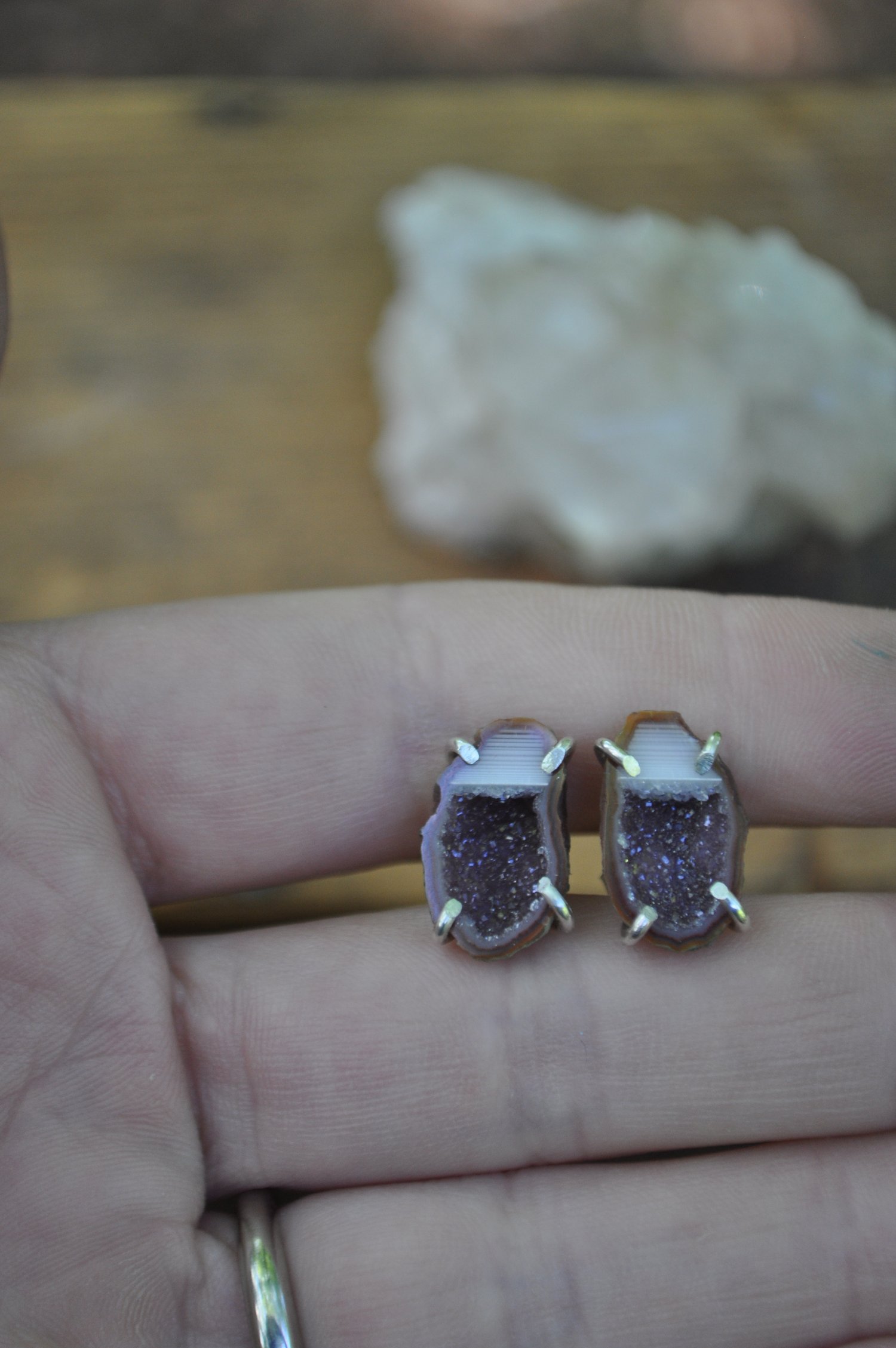 Image of One of a Kind Tabasco Geode Studs in Sterling Silver - Merlot