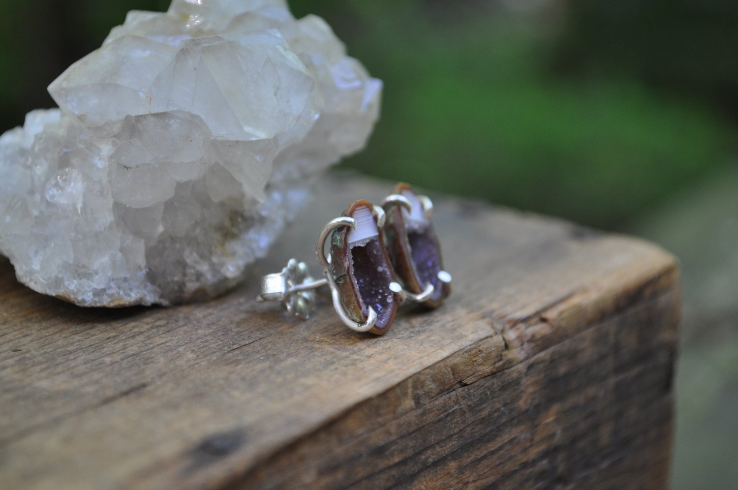 Image of One of a Kind Tabasco Geode Studs in Sterling Silver - Merlot