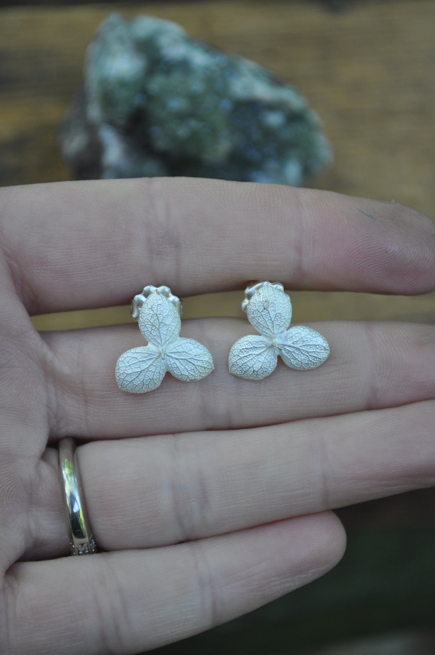 Image of One of a Kind Hydrangea Bloom Studs in Sterling Silver