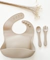Ensemble Bavoir + Couverts en silicone beige