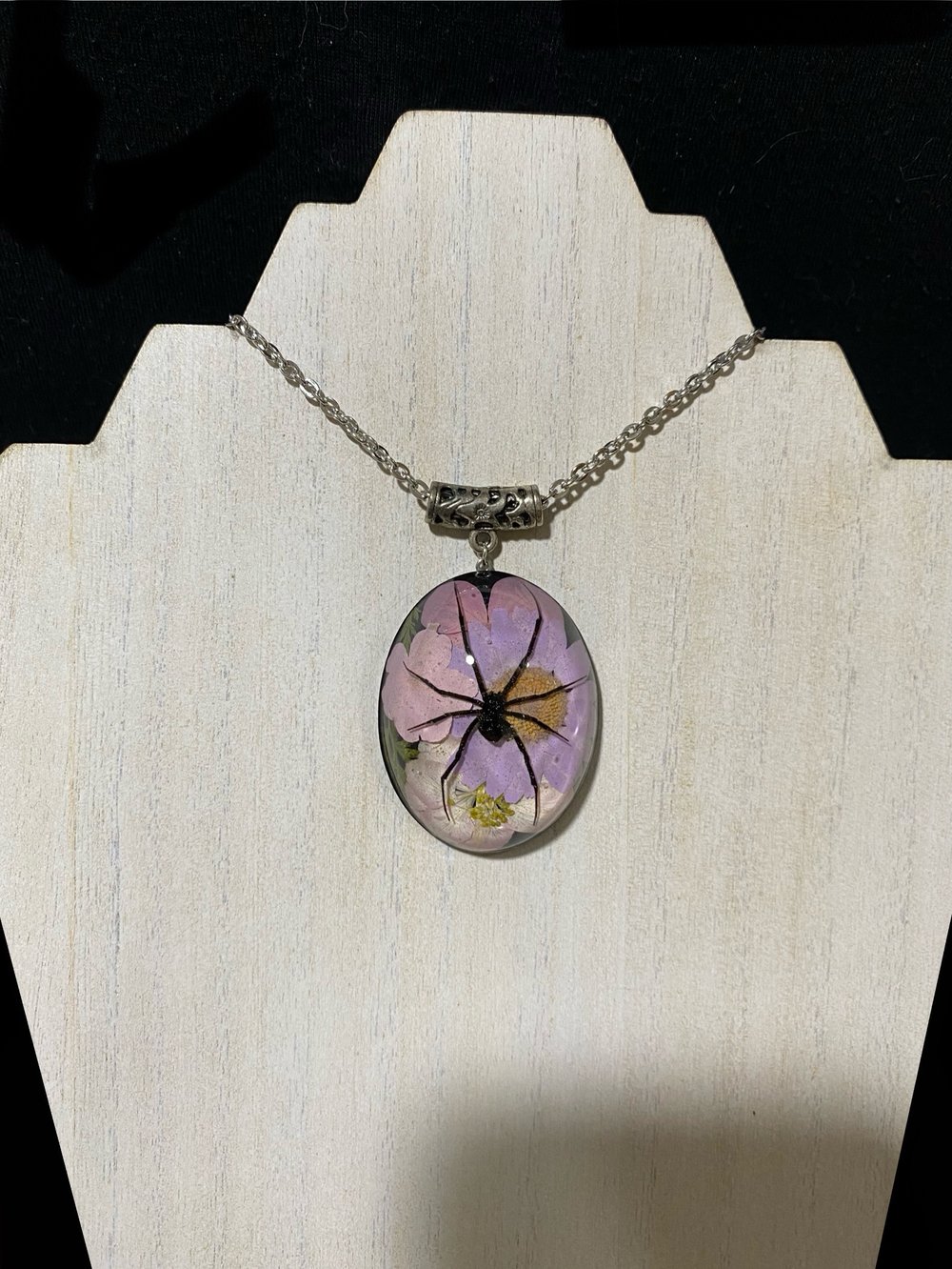 Lavender floral black widow pendant 