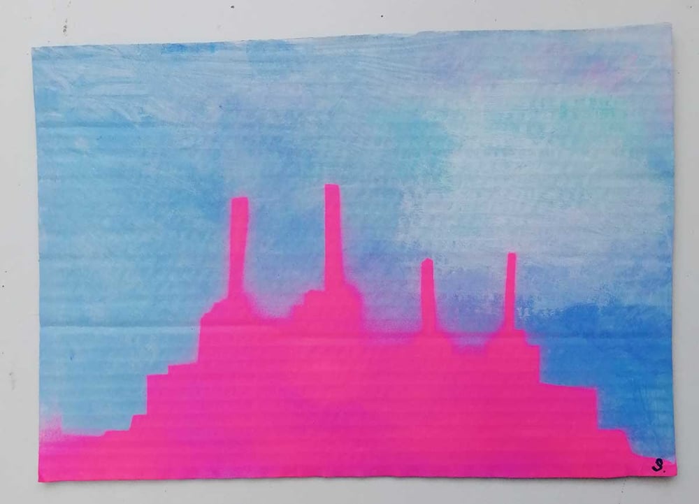 Image of Sean Worrall - Electric Skyline No.5 - Battersea Power Station (May 2022) – Acrylic on cardboard