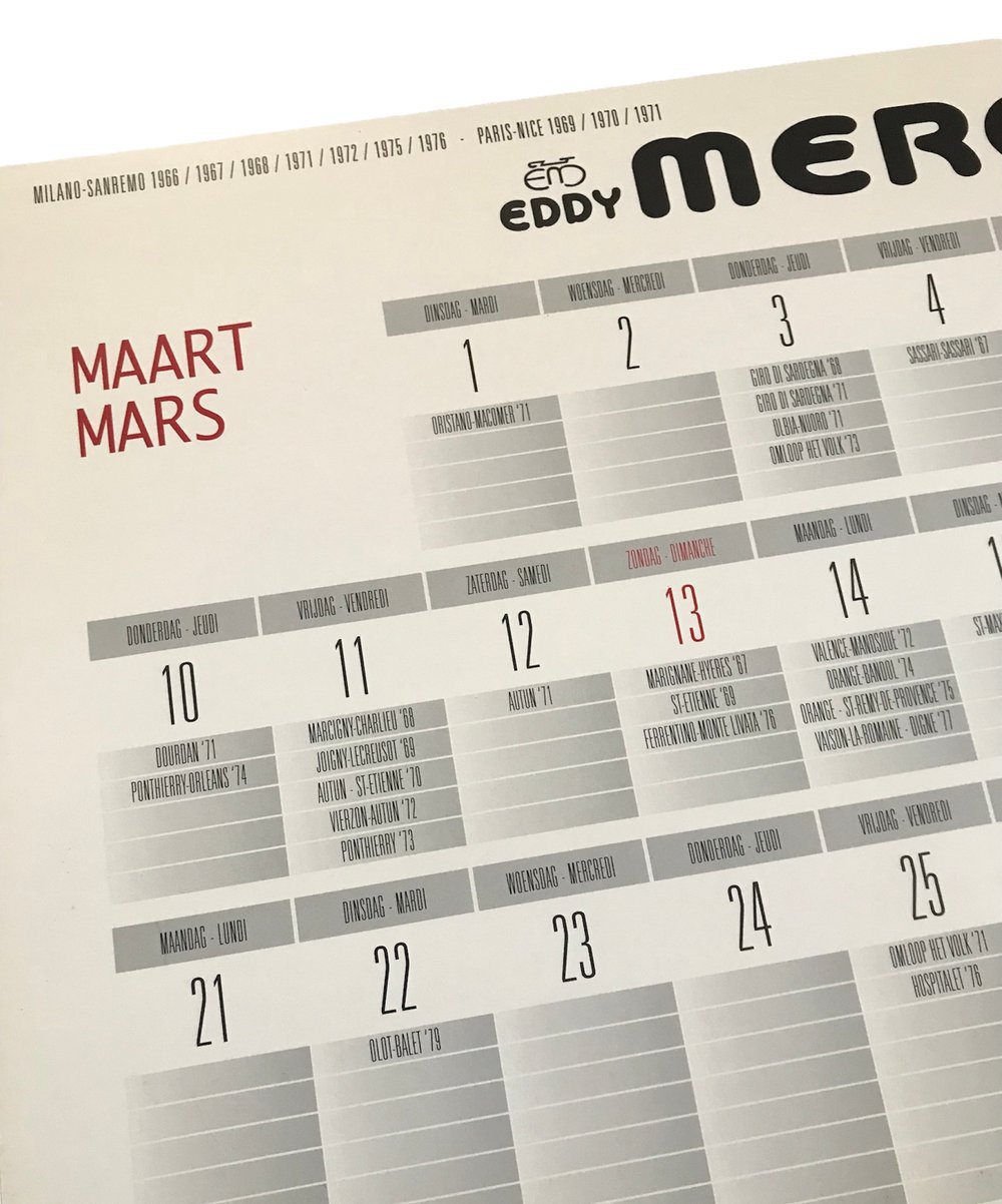  25th Anniversary Eddy Merckx calendar from 1980 beginnings in frame building.