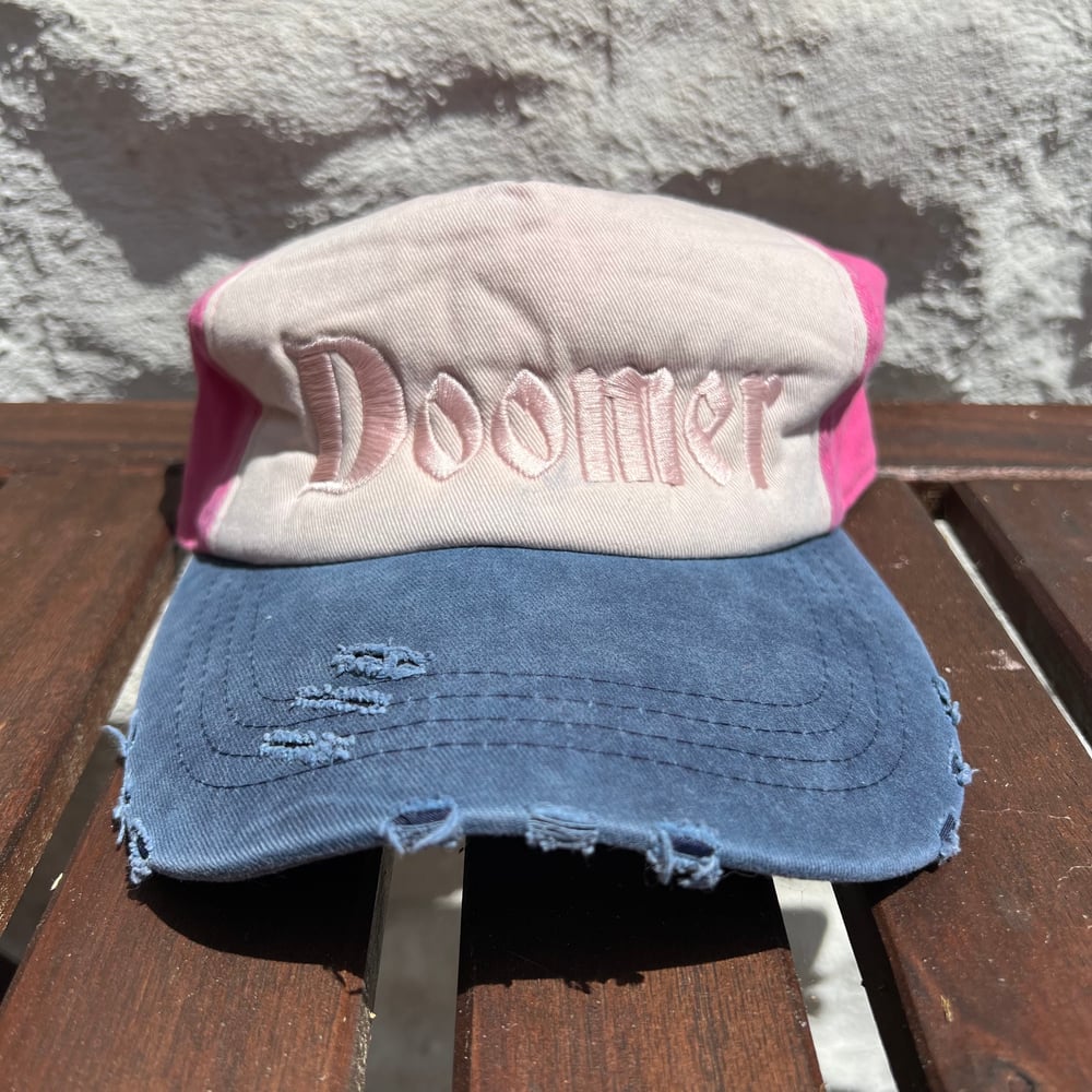 Doomer Trucker Hat w/ Adjustable Buckle Closure (Navy/Pink)