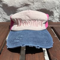Image 1 of Doomer Trucker Hat w/ Adjustable Buckle Closure (Navy/Pink)