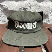 Image 1 of Doomer Cap w/ Adjustable Plastic Snap Closure (Olive Green w/ White Embroidery)