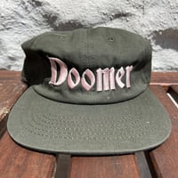 Image 1 of Doomer Cap w/ Adjustable Plastic Snap Closure (Olive Green w/ Light Pink Embroidery)