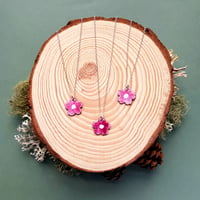Image 1 of PINK CHERRYBLOSSOM PENDANT ON A STERLING SILVER 18" CHAIN 