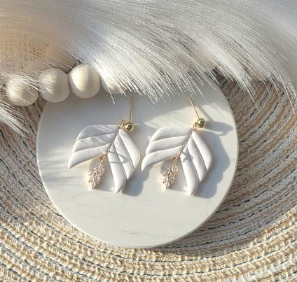 Image of White Embossed Dangles with Gem