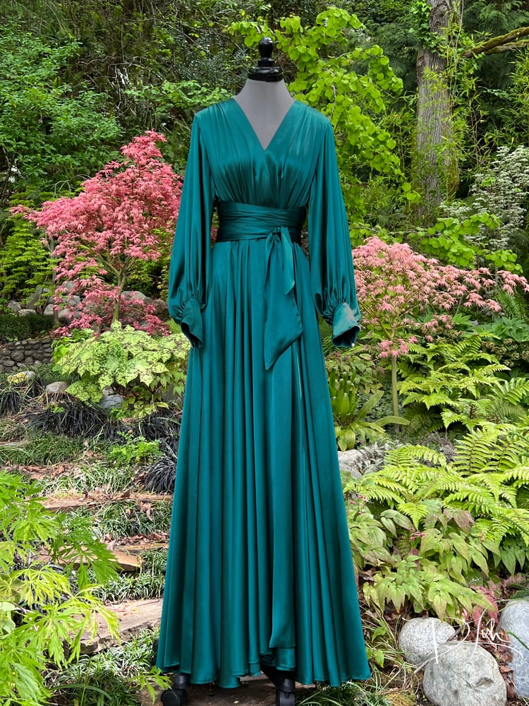 Image of Emerald "Beverly" Dressing Gown w/ Crystal Button Cuffs
