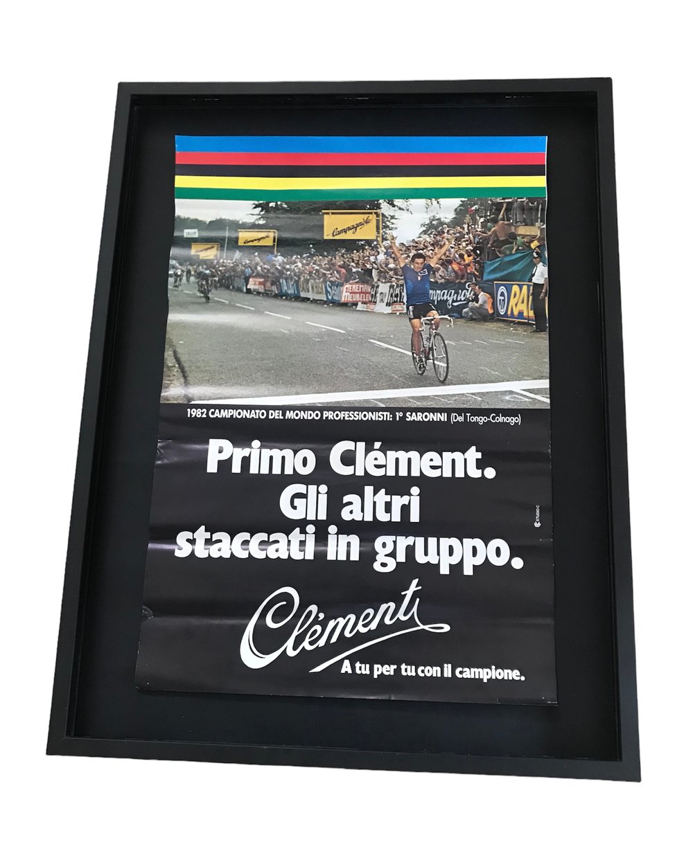 Vintage poster NOS 1982 World Champion Giuseppe Saronni - Clément cycle’s advertising 