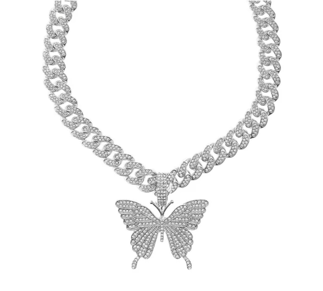 Image of Gold Rhinestone Butterfly necklace