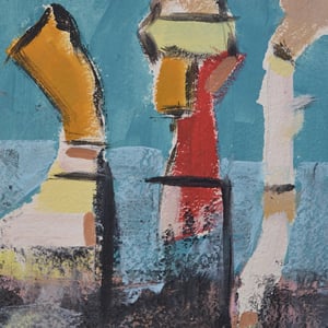 Image of 1971, Abstract Oil on Paper, 'Reflection.'