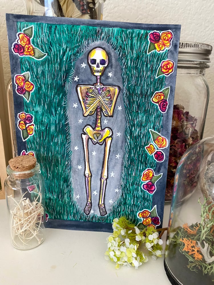 Image of Graveyard Skelly Watercolor Painting