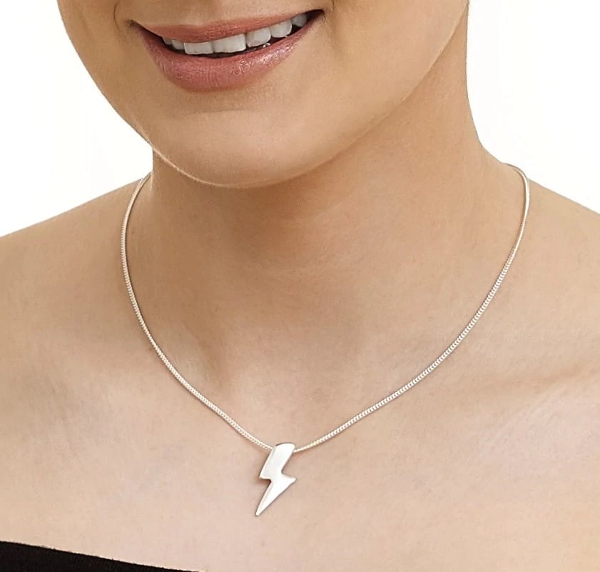 Handcrafted Silver Lightning Bolt Pendant And Chain