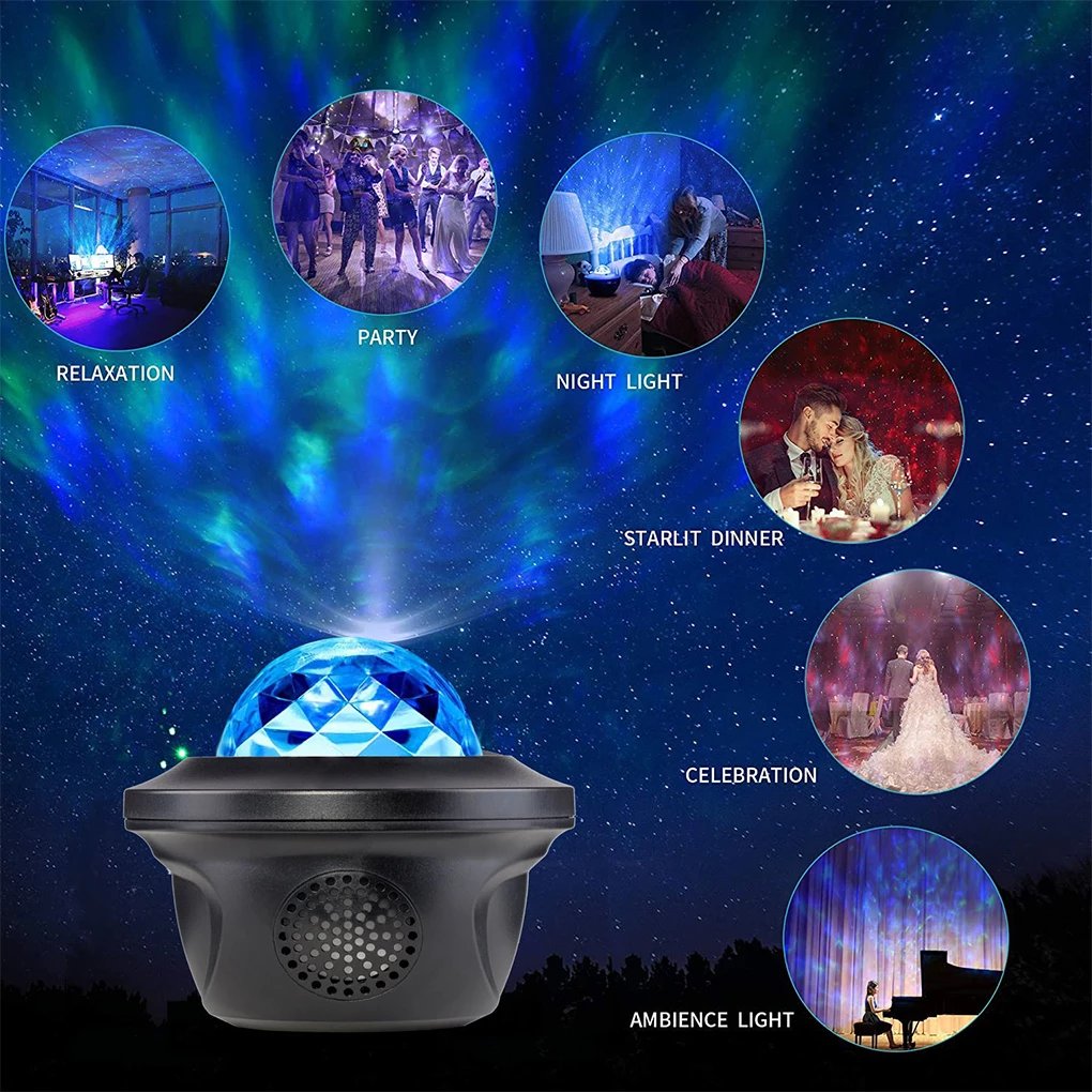 Galaxy Star Night Lamp Ocean Wave LED Star Projector with Music Bluetooth compatible Remote Control