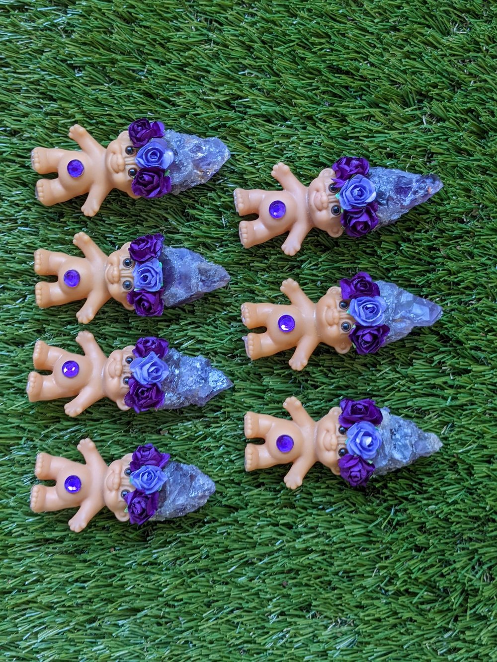 MADE TO ORDER: Amethyst Crystal Troll Shorty with Purple Flower Crown 4"